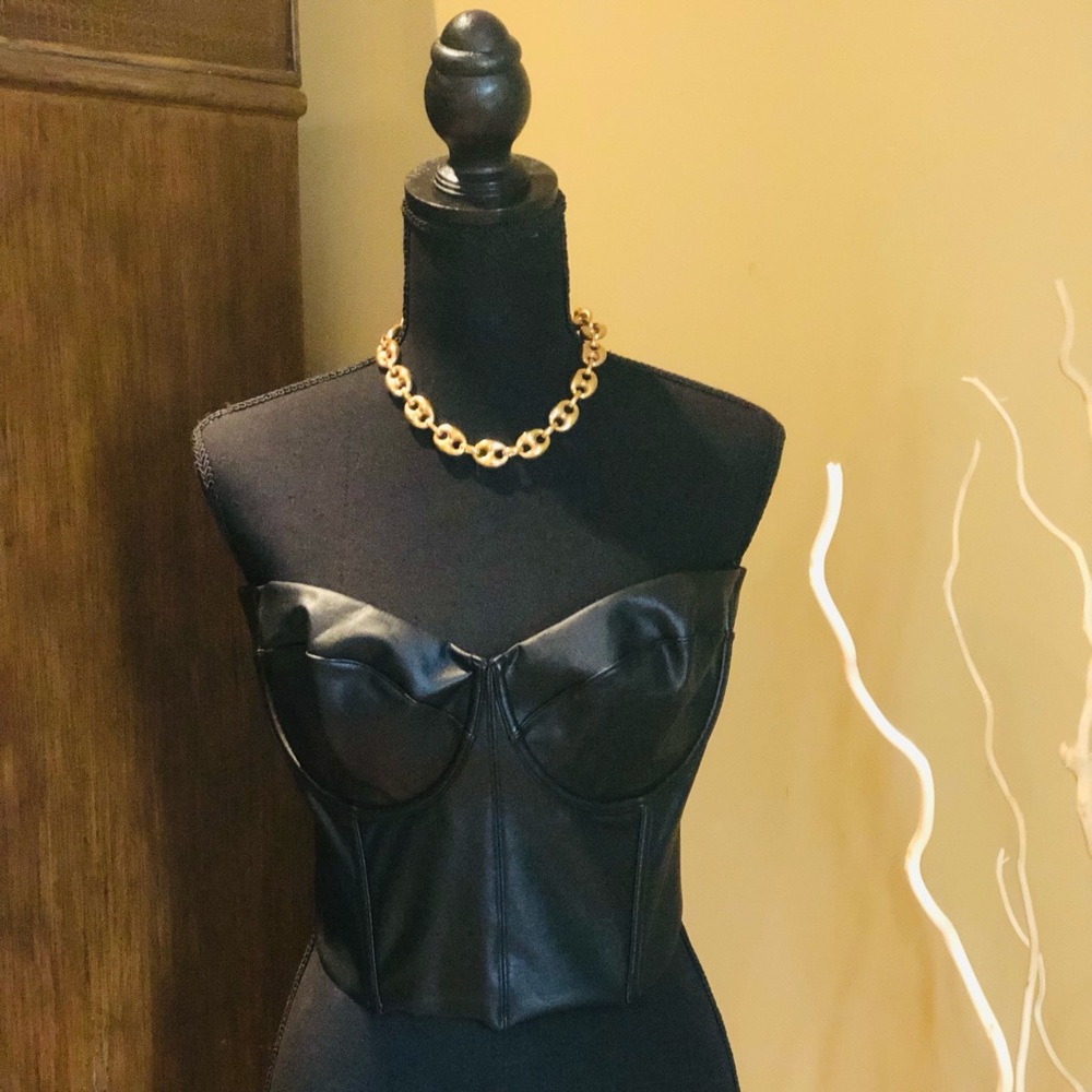 SKIMS FAUX LEATHER CORSET ONYX 3X